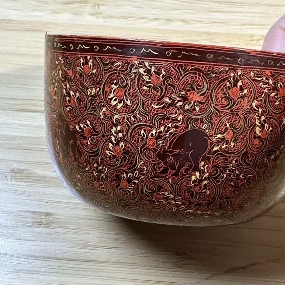 Vintage Burmese Lacquerware Bowls Cups 3- Pieces Burma Horsehair Bamboo Handmade